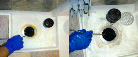浴室排水口管の汚れを高圧洗浄で除去