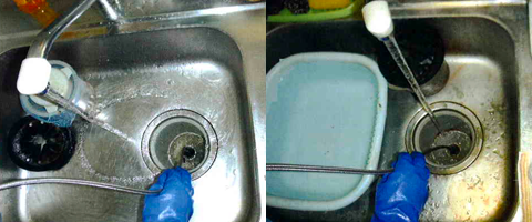 家庭用シンク排水管の汚れを高圧洗浄で除去